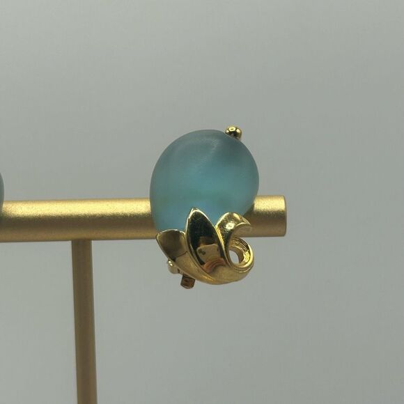 Givenchy 1980 Gold Tone Blue Stone Clip On Earrings Elegant For Womens - Picture 4 of 11